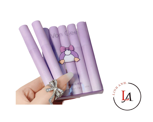Son vỉ set Ruhuatuo 5 thỏi hồng, Von Gee 5 thỏi tím